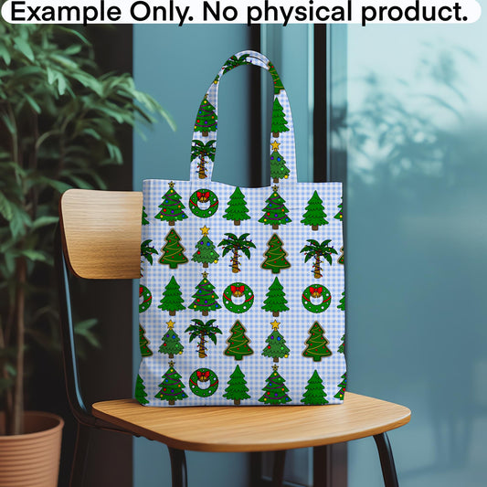 Tropical Christmas Pattern Digital Download Beach Tree Farm Coastal Decor Blue Gingham Holiday Design Palm Trees Summer Wreath Fabric Print