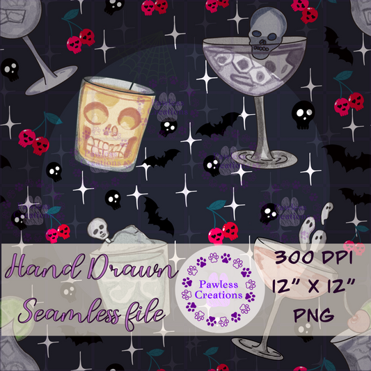 Haunted Cocktails Pattern – Seamless 12x12 PNG Digital Halloween Design