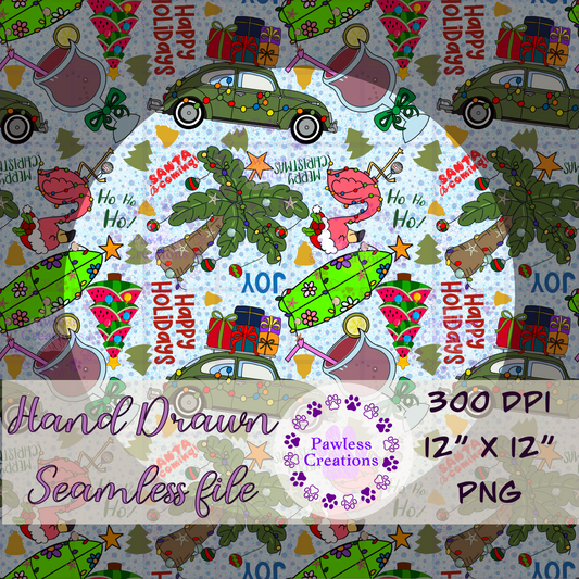 Beachy Christmas Seamless Pattern PNG | Tropical Holiday Digital Paper | Coastal Christmas Sublimation Background | 12x12 Digital Download