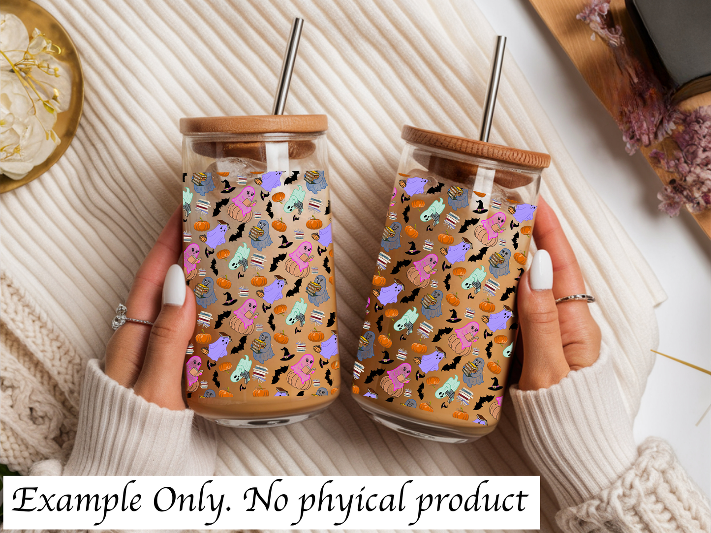 Halloween Cute Colorful Bookish Digital File 16oz Glass Can Wrap 300 DPI PNG UVDTF Sublimation Pastel Spooky Transparent Wrap Book Spooky