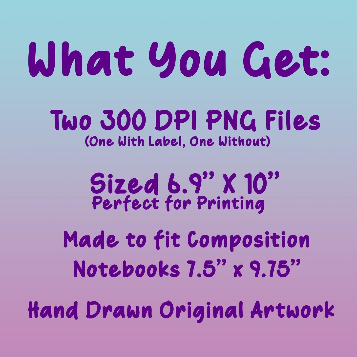 Printable Composition Notebook Cover: Purple Pencils & Bows PNG (6.9x10 in)