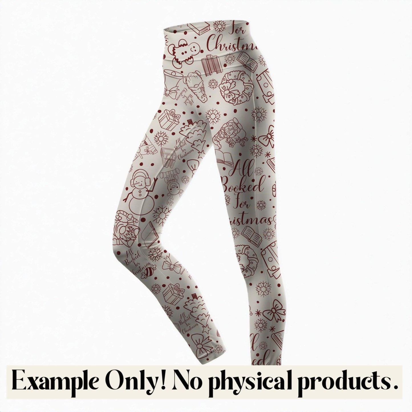 Leggings with Christmas-themed pattern on a white background