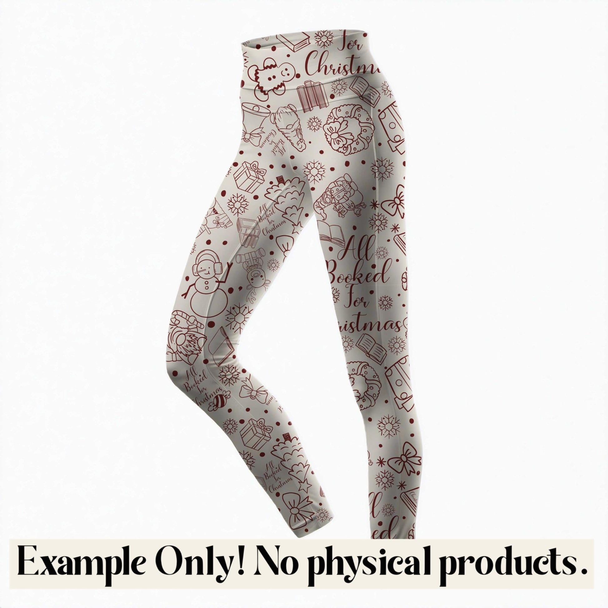 Leggings with Christmas-themed pattern on a white background