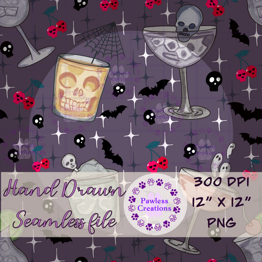 Haunted Cocktails Pattern – Seamless 12x12 PNG Digital Halloween Design