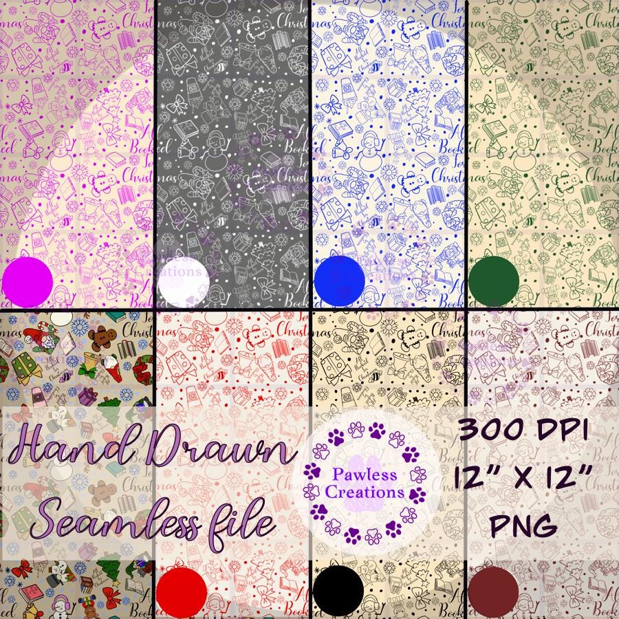 All Book for Christmas Seamless Doodle Pattern PNG | Holiday Digital Paper | Christmas Sublimation Background | 12x12 Digital Download